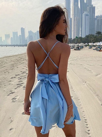 アクアティックサマードレス バンデージクロスオーバーバックカジュアルショートドレス