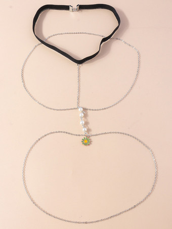 太ももチェーン パール サンフラワー レイヤード シック ビキニ ビーチ レッグチェーン