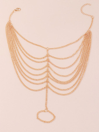 ゴールド シンプルなフットチェーン レイヤードループリンク ビーチバケーションフットチェーン