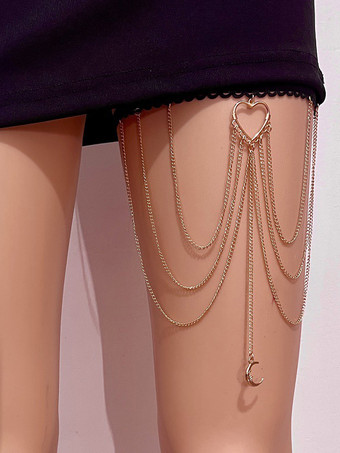ゴールド 太ももチェーン ハート ムーン レイヤード タイムレス ビーチ ビキニ レッグチェーン