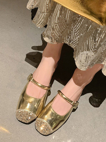 レディース フラットミュール シルバーバックルディテールミュール