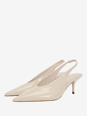 アイボリー エクリュ ホワイト スリングバック プノス レディース ポインテッドトゥ スリッポン ドレスシューズ