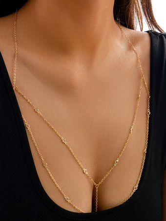 ベリーチェーン 幾何学的ディテール レイヤードループリンク シルバーボディチェーン