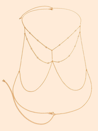 ベリーチェーン 幾何学的ディテール レイヤードループリンク シルバーボディチェーン