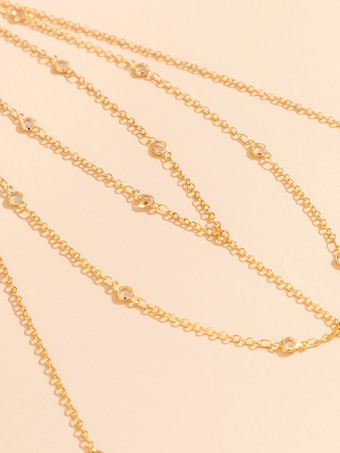 ベリーチェーン 幾何学的ディテール レイヤードループリンク シルバーボディチェーン