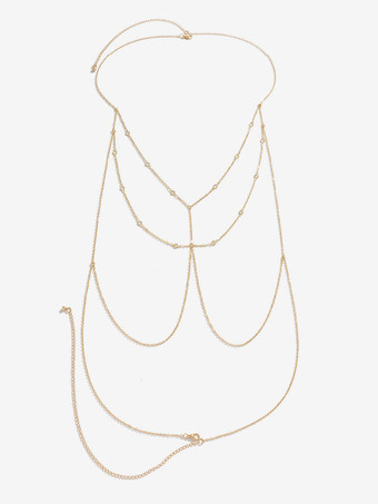 ベリーチェーン 幾何学的ディテール レイヤードループリンク シルバーボディチェーン