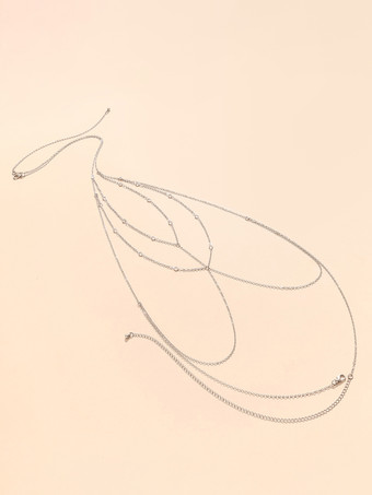 ベリーチェーン 幾何学的ディテール レイヤードループリンク シルバーボディチェーン