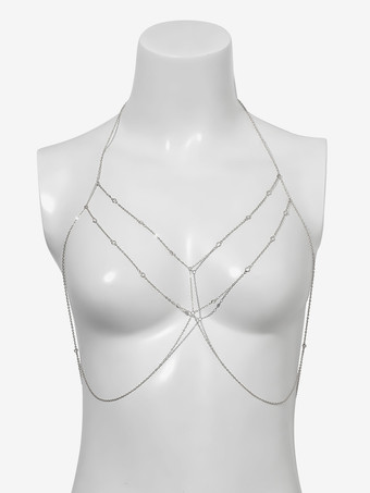 ベリーチェーン 幾何学的ディテール レイヤードループリンク シルバーボディチェーン