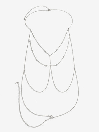 ベリーチェーン 幾何学的ディテール レイヤードループリンク シルバーボディチェーン