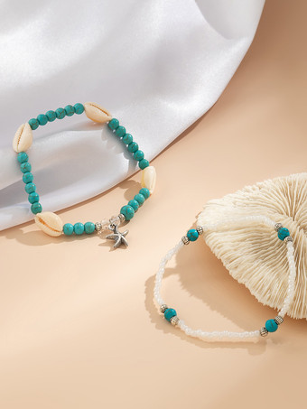 アンクレット タカラガイ ビーズ パール ヒトデ レイヤード ボヘミアン アンクル ブレスレット