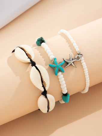 アンクレット タカラガイ ビーズ パール ヒトデ レイヤード ボヘミアン アンクル ブレスレット