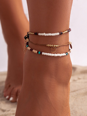 アンクレット タカラガイ ビーズ パール ヒトデ レイヤード ボヘミアン アンクル ブレスレット