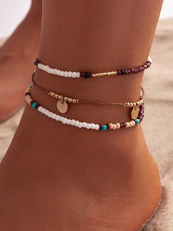 チョコレートアンクレット タカラガイ ビーズ パール ヒトデ レイヤード ボヘミアン アンクル ブレスレット