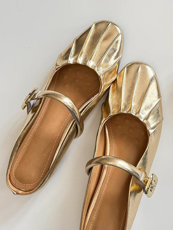 ゴールド シルバー レディース ミュール ルーシュ バックルディテール バックレス フラットシューズ