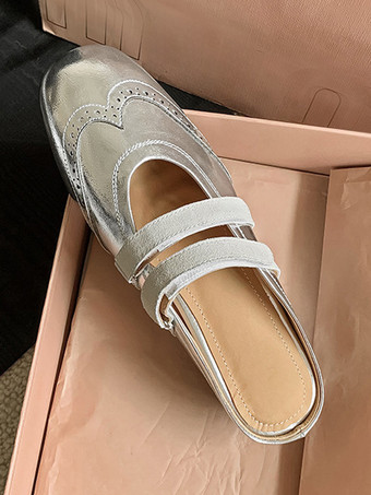 Mules plateadas para mujer con punta redonda y espalda descubierta Falt Mules