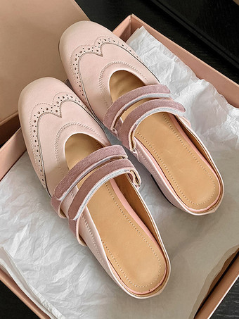 RosaMules plateadas para mujer con punta redonda y espalda descubierta Falt Mules