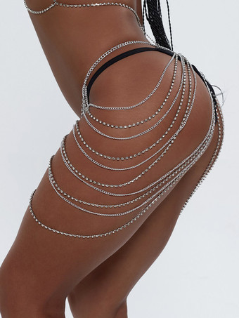 シルバー ベリーチェーン クリスタル レイヤード シンプル ビーチ バケーション ボディチェーン