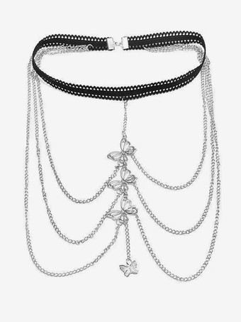 シルバー 太ももチェーン バタフライ レイヤード デリケート ビーチ バケーション レッグチェーン