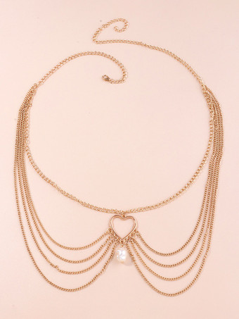 チャームベリーチェーンハートパールビキニビーチバケーションボディチェーン