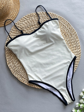 レディース ワンピース水着 ブラック ツートン ストラップネック 夏 ビーチ 水着