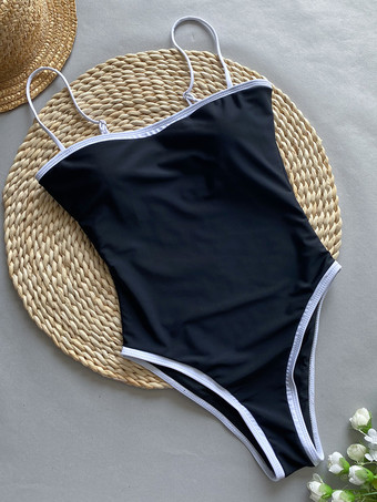 レディース ワンピース水着 ブラック ツートン ストラップネック 夏 ビーチ 水着