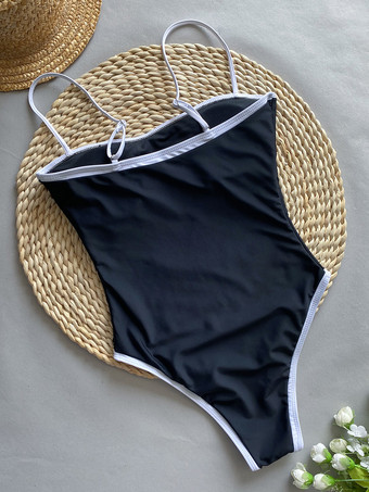 レディース ワンピース水着 ブラック ツートン ストラップネック 夏 ビーチ 水着
