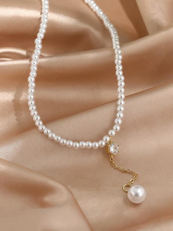 ホワイト ウェディングネックレス ホワイトゴールドウェディングネックレス