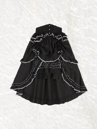 ゴシックロリータSKジャカードブラックフリルティアードロリータスカート