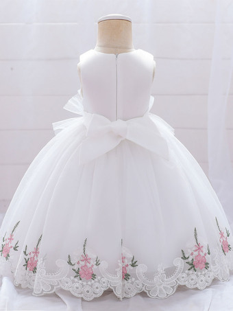 白いフラワーガールドレス 特別な日のためのドレス 黄色のレース ノースリーブ スクエアネック フラワーガールドレス