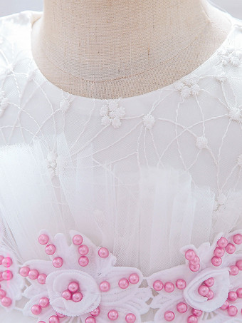 白いフラワーガールドレス 特別な日のためのドレス 黄色のレース ノースリーブ スクエアネック フラワーガールドレス