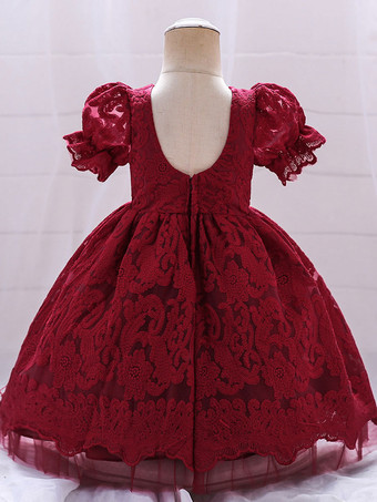 白いフラワーガールドレス 特別な日のためのドレス ホワイトレース 半袖 スクエアネック フラワーガールドレス