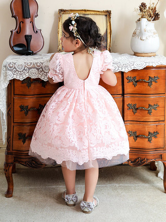 白いフラワーガールドレス 特別な日のためのドレス ホワイトレース 半袖 スクエアネック フラワーガールドレス