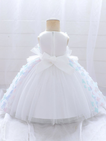 白いフラワーガールドレス 特別な日のドレス ピンクのレース ノースリーブ ジュエルネック フラワーガールドレス