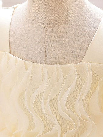 ホワイトフラワーガールドレス 特別な日のドレス ライトピンクチュール 半袖 スクエアネック フラワーガールドレス