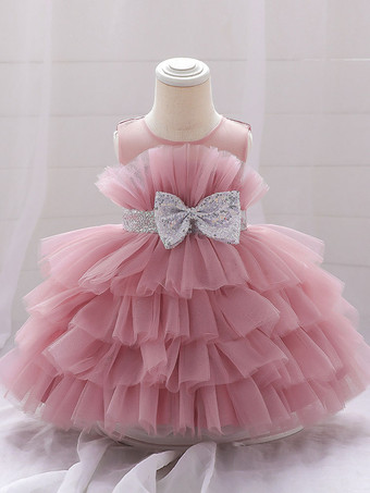 ホワイトフラワーガールドレス カメオピンクチュール ノースリーブ ジュエルネック フラワーガールドレス