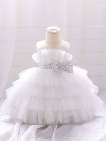 ホワイト ホワイトフラワーガールドレス カメオピンクチュール ノースリーブ ジュエルネック フラワーガールドレス