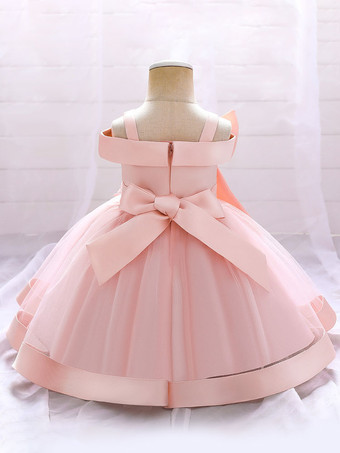 ホワイトフラワーガールドレス ソフトピンクチュール ノースリーブ スクエアネック フラワーガールドレス