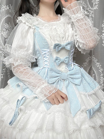 スイートロリータブラウス フリル 長袖 ロリータトップブラウス ホワイトロリータシャツ
