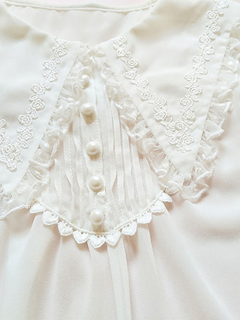 ロココ風ロリータブラウス プリーツフリル 長袖ブラウス ロリータトップ ホワイトロリータシャツ