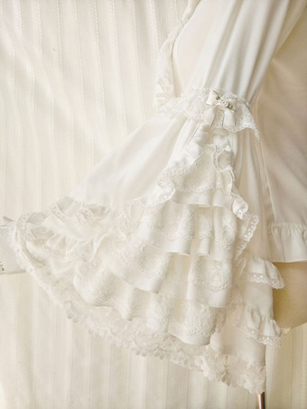 ロココ風ロリータブラウス リボン レース 長袖ブラウス ロリータトップ エクリュ ホワイト ロリータシャツ