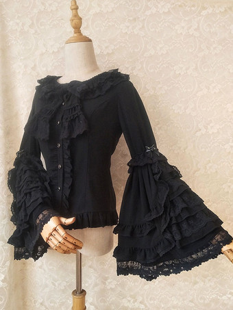 ロココ風ロリータブラウス リボン レース 長袖ブラウス ロリータトップ エクリュ ホワイト ロリータシャツ