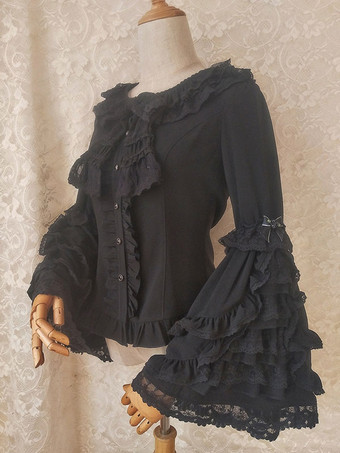 ロココ風ロリータブラウス リボン レース 長袖ブラウス ロリータトップ エクリュ ホワイト ロリータシャツ