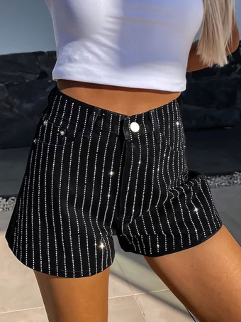 ブラック レディース ショートパンツ スタッズポケット 夏 ストリート カジュアル ショートパンツ