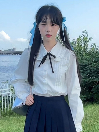 WeißSüße Lolita Blusen Weiße Langarm Lolita Top Lolita Shirt Schleifen Rüschen