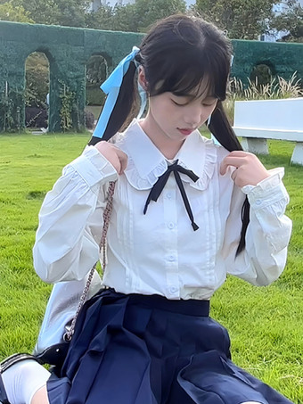 Süße Lolita Blusen Weiße Langarm Lolita Top Lolita Shirt Schleifen Rüschen