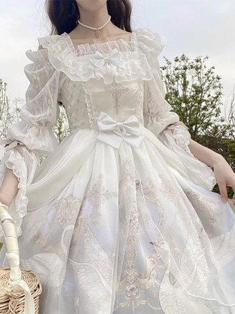 スイートロリータブラウス ホワイト 長袖 ロリータトップ フリル ロリータシャツ