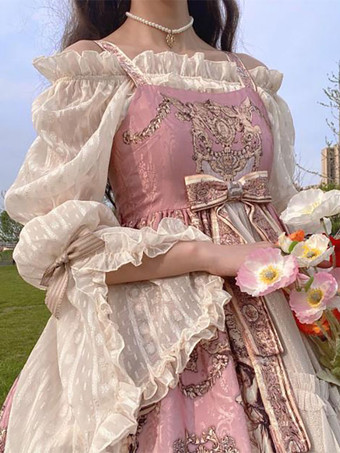 スイートロリータブラウス ホワイト 長袖 ロリータトップ フリル ロリータシャツ