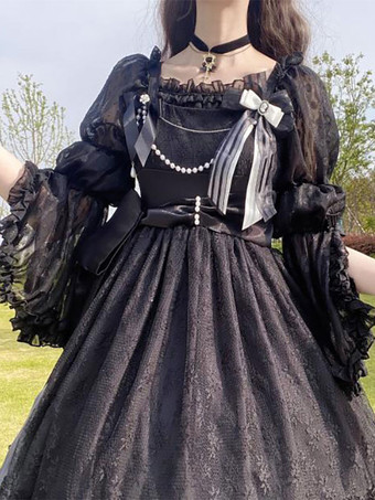 スイートロリータブラウス ホワイト 長袖 ロリータトップ フリル ロリータシャツ