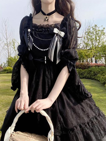 スイートロリータブラウス ホワイト 長袖 ロリータトップ フリル ロリータシャツ