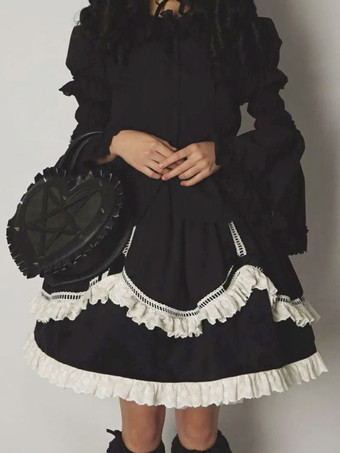 ブラック アカデミックロリータブラウス ホワイト 半袖 リボン プリーツロリータトップ ロリータシャツ